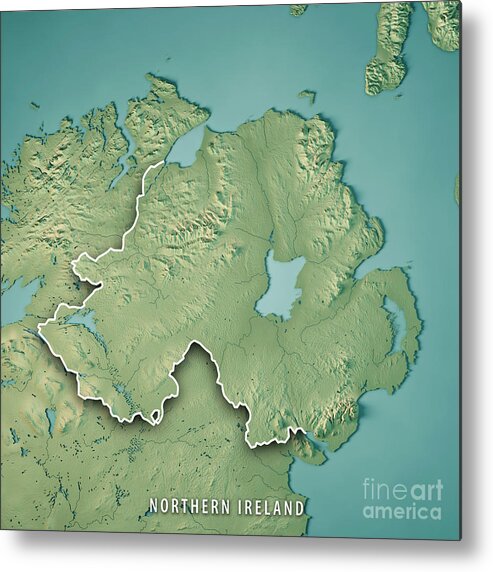 Northern Ireland Metal Print featuring the digital art Northern Ireland Country 3D Render Topographic Map Border by Frank Ramspott