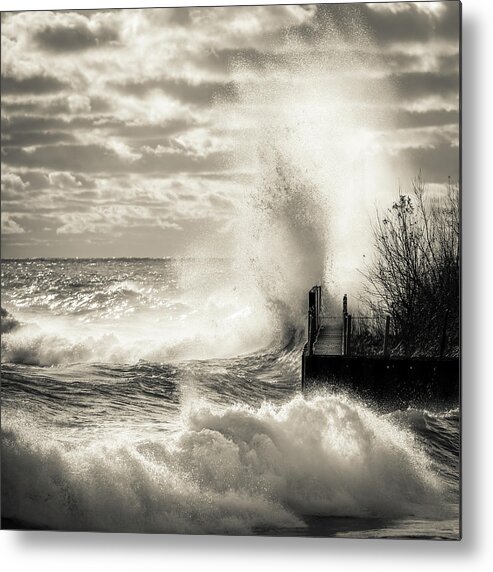 Sea Metal Print featuring the photograph November Gales BW by James Meyer