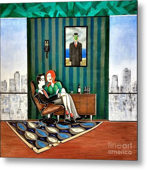 John Lyes Metal Print featuring the painting Executive Sitting in Chair with Girl Friday by John Lyes