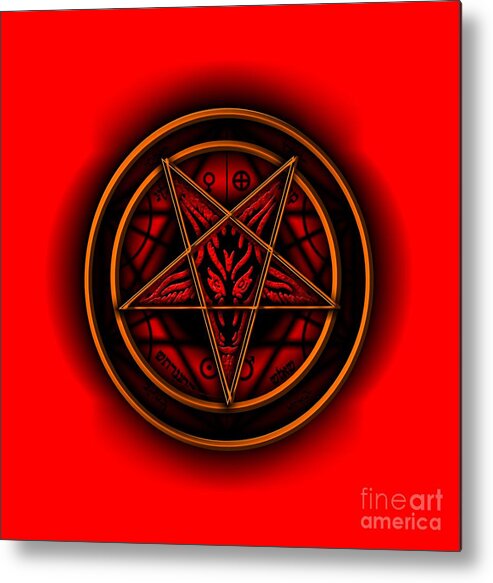 Fantasy Metal Print featuring the digital art Occult Magick Symbol on Red by Pierre Blanchard by Esoterica Art Agency