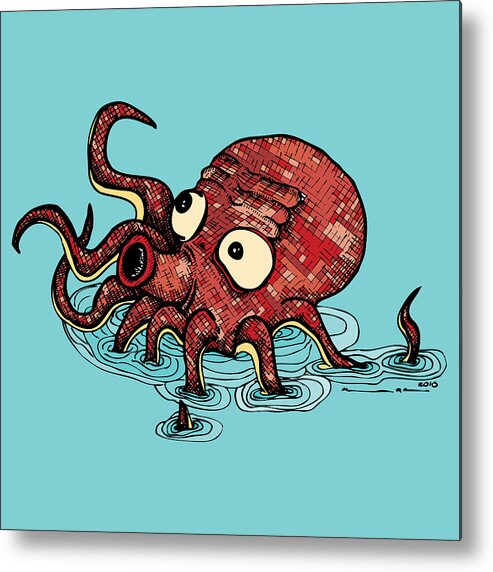 Drawing Metal Print featuring the drawing Octopus - Color by Karl Addison