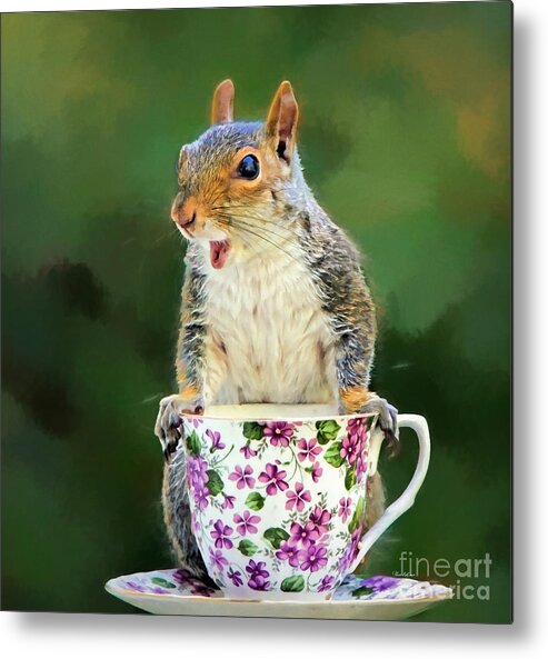 Squirrel Metal Print featuring the mixed media Oh Happy Day by Tina LeCour