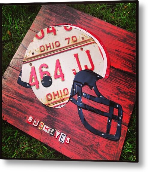 Football Metal Print featuring the photograph Ohio State #buckeyes #football Helmet - by Design Turnpike