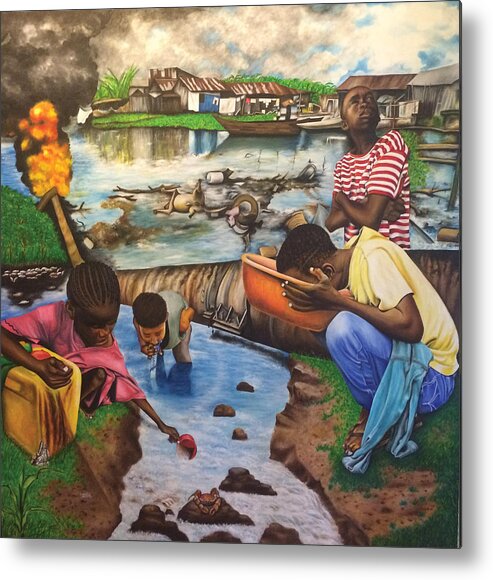 African Metal Print featuring the painting Oil- Africans' Wealth and Woe by O Yemi Tubi
