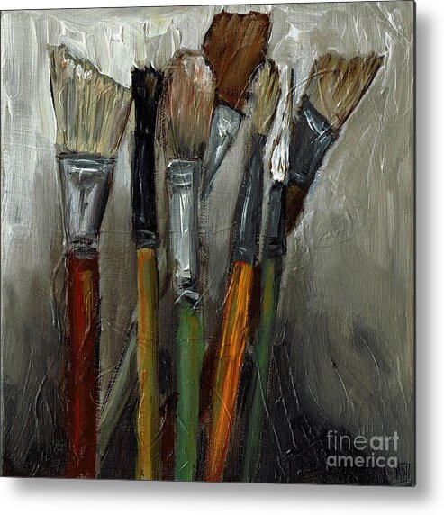 Brushes Metal Print featuring the painting Old Brushes by Robin Wiesneth