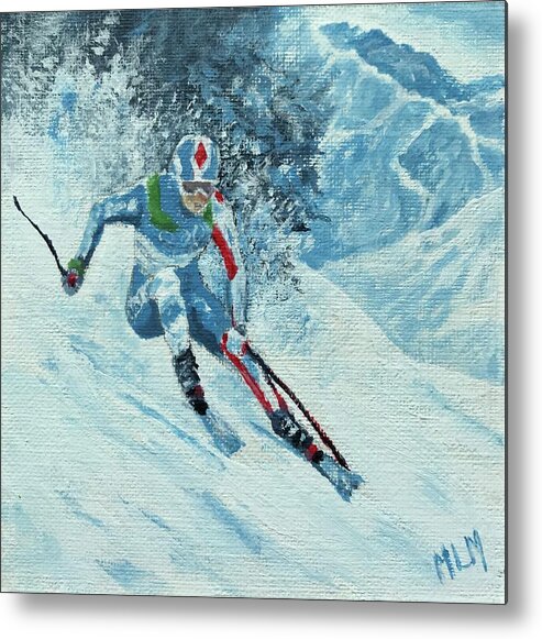 Blue Metal Print featuring the painting Olympic Downhill Skier by ML McCormick