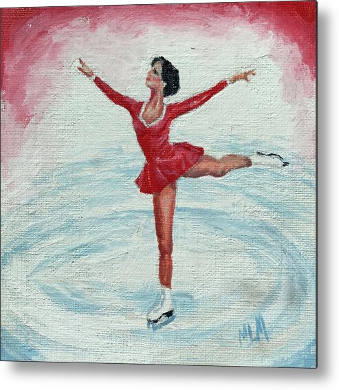 Red Metal Print featuring the painting Olympic Figure Skater by ML McCormick