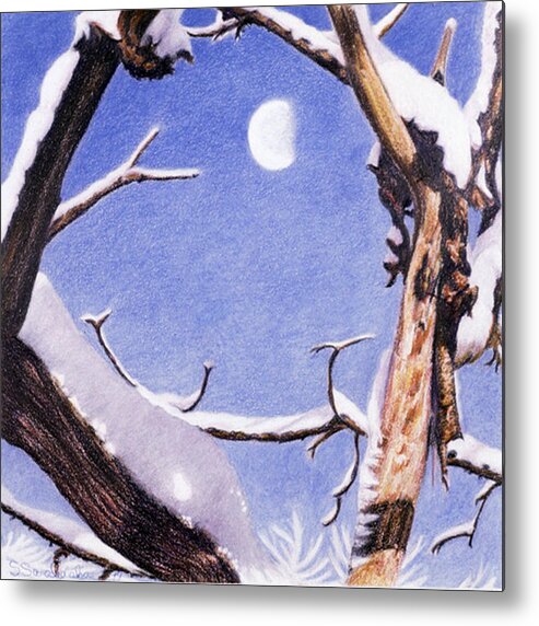 Snow Metal Print featuring the painting Once in a Blue Moon by Susan Sarabasha