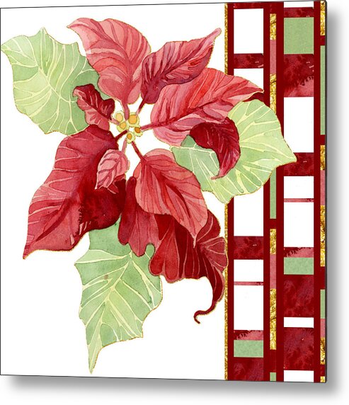 Modern Metal Print featuring the painting One Perfect Poinsettia Flower w Modern Stripes by Audrey Jeanne Roberts