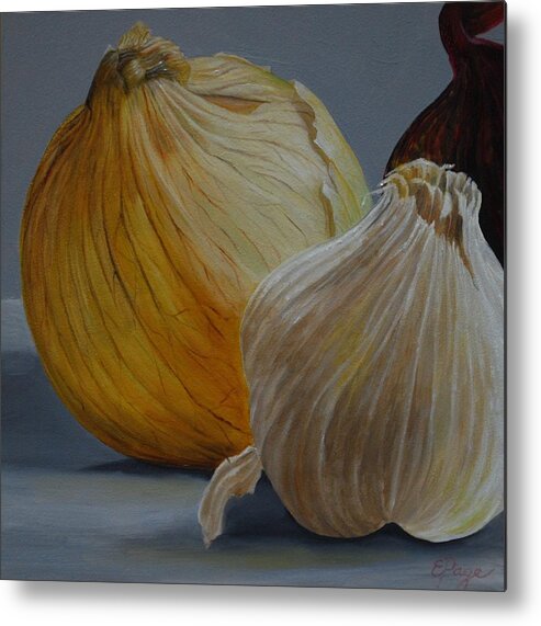 Realism Metal Print featuring the painting Onions and Garlic by Emily Page