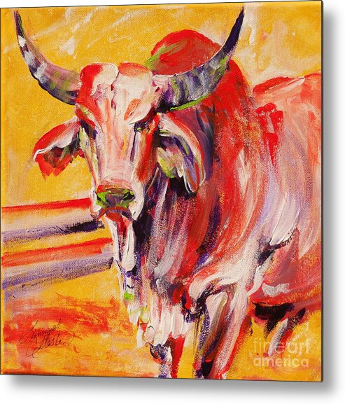 Brahma Bull Metal Print featuring the painting Orange Brahma Bull by Summer Celeste