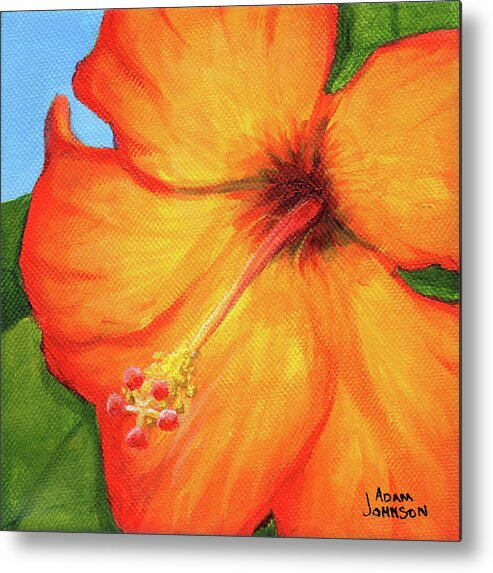 Hibiscus Metal Print featuring the painting Orange Hibiscus Flower by Adam Johnson