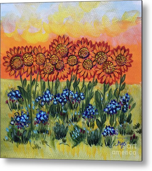 Sunset Metal Print featuring the painting Orange Sunset Flowers by Holly Carmichael