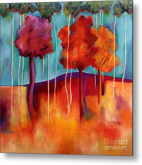 Bold Colors Metal Print featuring the painting Orange Trees by Elizabeth Fontaine-Barr