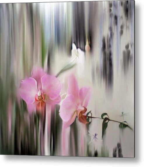 Orchids Metal Print featuring the digital art Orchids with dragonflies by Sand And Chi