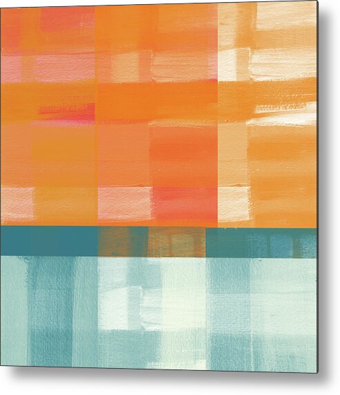 Orange Metal Print featuring the mixed media Pacific Sunset 2- Abstract Art by Linda Woods by Linda Woods