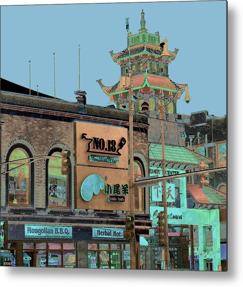 China Town Metal Print featuring the photograph Pagoda Tower Chinatown Chicago by Marianne Dow