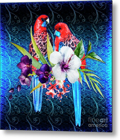 Birds Metal Print featuring the digital art Paired Parrots by Digital Art Cafe