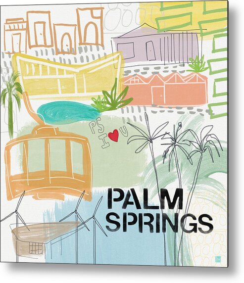 Palm Springs California Metal Print featuring the painting Palm Springs Cityscape- Art by Linda Woods by Linda Woods