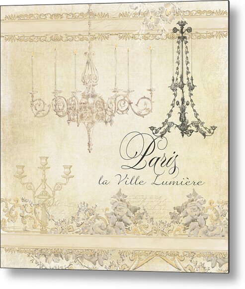 Parchment Metal Print featuring the painting Parchment Paris - City of Light Chandelier Candelabra Chalk by Audrey Jeanne Roberts