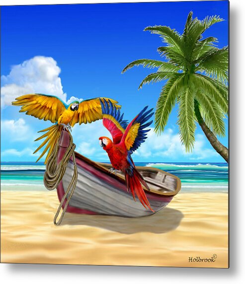 Macaw Parrots Metal Print featuring the digital art Parrots of the Caribbean by Glenn Holbrook