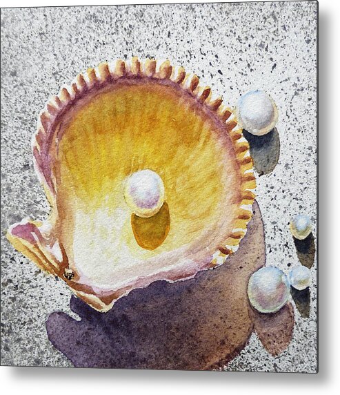 Seashell Metal Print featuring the painting Pearl In The Seashell by Irina Sztukowski