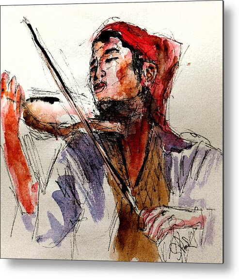 Peasant Metal Print featuring the painting Peasant violinist by Steven Ponsford