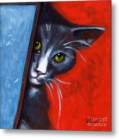 Cat Metal Print featuring the painting Peeping Tom by Pat Burns