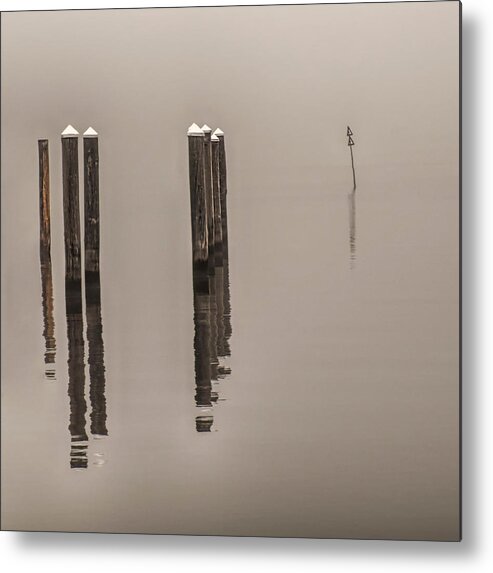 Pilings Metal Print featuring the photograph Reflections In The Fog by Gary Slawsky