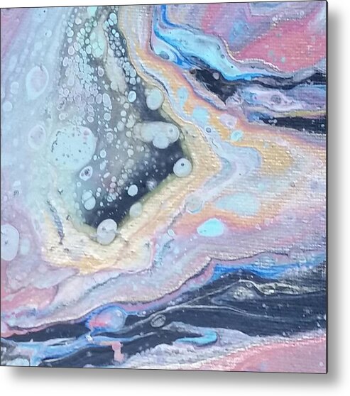 Contrasting Colors Black Pink Bubbles Metal Print featuring the painting Pink and black by Valerie Josi