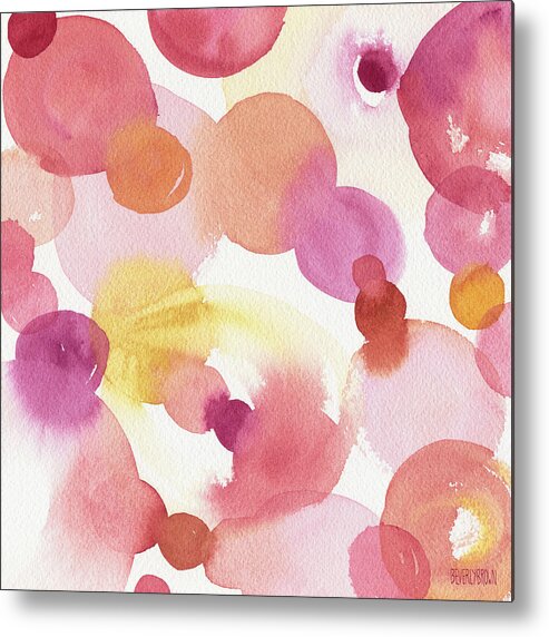 Pink Metal Print featuring the painting Pink Orange Yellow Abstract Watercolor by Beverly Brown