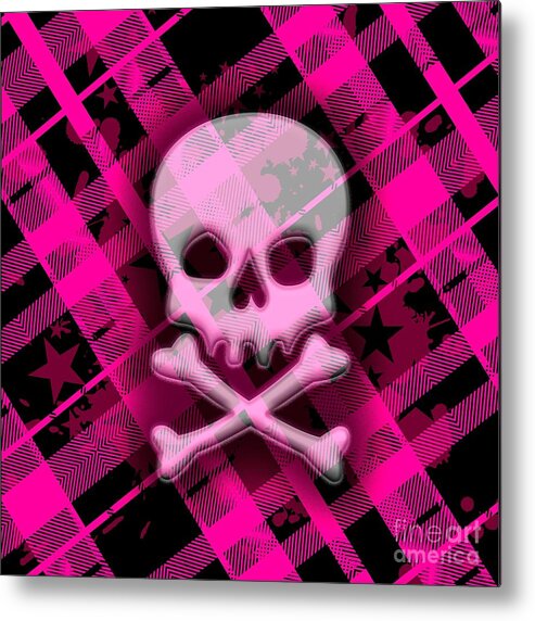 Skull Metal Print featuring the digital art Pink Plaid Skull by Roseanne Jones