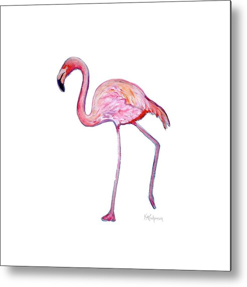 Pink Flamingo Metal Print featuring the painting Pinky the Flamingo by Kristen Abrahamson