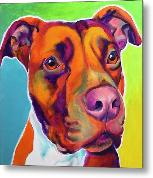 Pet Portrait Metal Print featuring the painting Pit Bull - Red by Dawg Painter