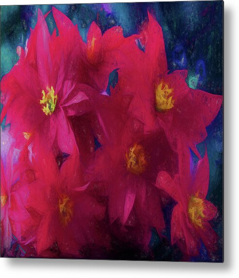 Floral Metal Print featuring the digital art Poinsettia Abstract by Lena Owens - OLena Art Vibrant Palette Knife and Graphic Design