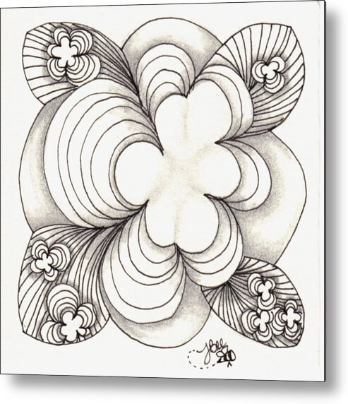 Zentangle Metal Print featuring the drawing Popcloud Blossom by Jan Steinle