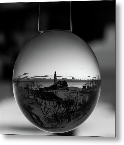 Black And White Metal Print featuring the photograph Portland Headlight Globe by Darryl Hendricks