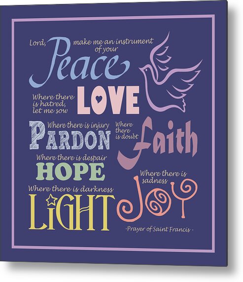 Prayer Of St Francis Metal Print featuring the digital art Prayer of St Francis - Square Pastel Typographic by Ginny Gaura