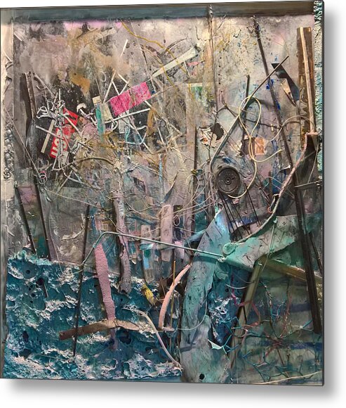 Dimensional Collage Abstract Wall-sculpture Robert Anderson Metal Print featuring the painting Progression of Waste by Robert Anderson