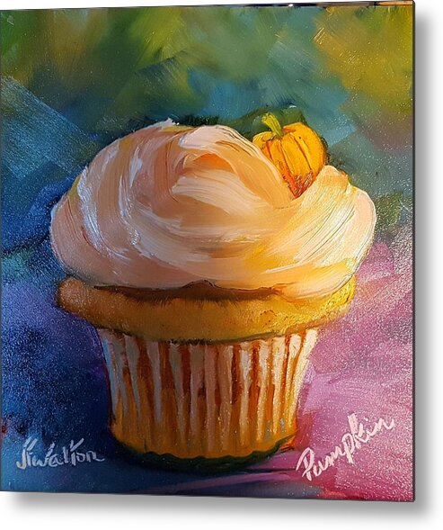 Pumpkin. Cupcake Metal Print featuring the painting Pumpkin Cupcake by Judy Fischer Walton