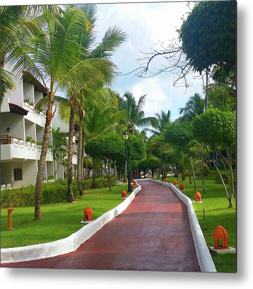 This Photograph By Kathy Kelly Was Taken At A Popular Vacation Resort In Punta Cana On The Eastern Coast Of The Dominican Republic. Complete With Exotic Pools Metal Print featuring the photograph Punta Cana Resort by Kathy Kelly