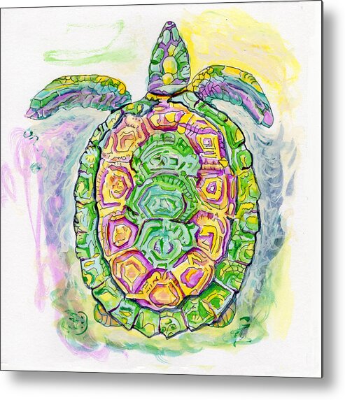 Purple Metal Print featuring the painting Purple Blue Yellow Sea Watercolor Series 2 Turtle by Shelly Tschupp
