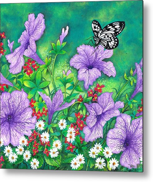 Flowers Metal Print featuring the painting Purple Petunias by Val Stokes