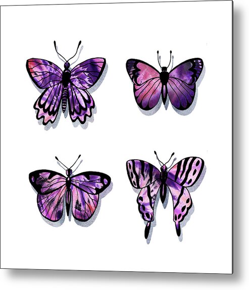 Purple Metal Print featuring the painting Purple Watercolor Butterflies Collection III by Irina Sztukowski