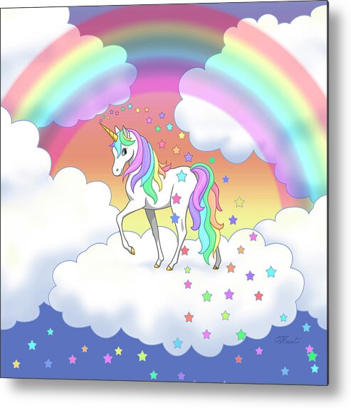Unicorn Metal Print featuring the digital art Rainbow Unicorn Clouds and Stars by Crista Forest