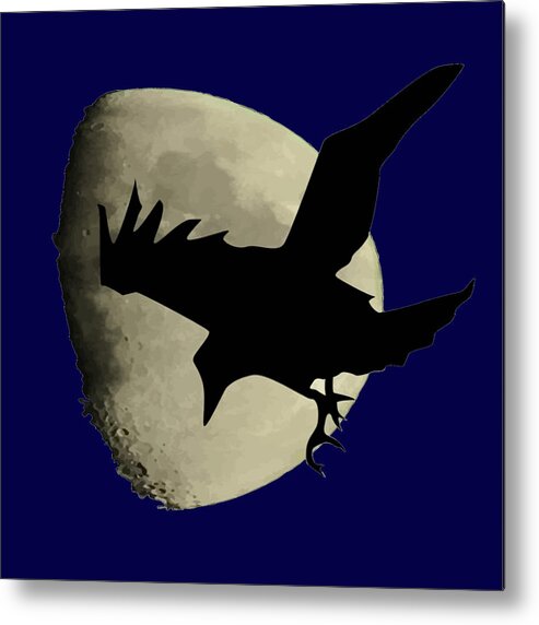 Animal Metal Print featuring the digital art Raven Flying Across The Moon by Taiche Acrylic Art