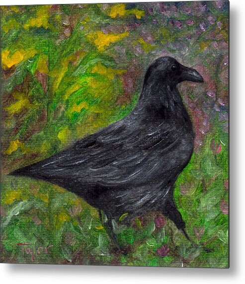 Birds Metal Print featuring the painting Raven in Goldenrod by FT McKinstry