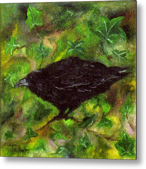 Raven Metal Print featuring the painting Raven in Ivy by FT McKinstry