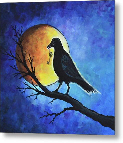 Raven Metal Print featuring the painting The Key by Agata Lindquist