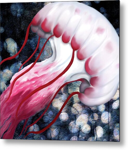 Jellyfish Metal Print featuring the digital art Red and White Jellyfish by Sand And Chi